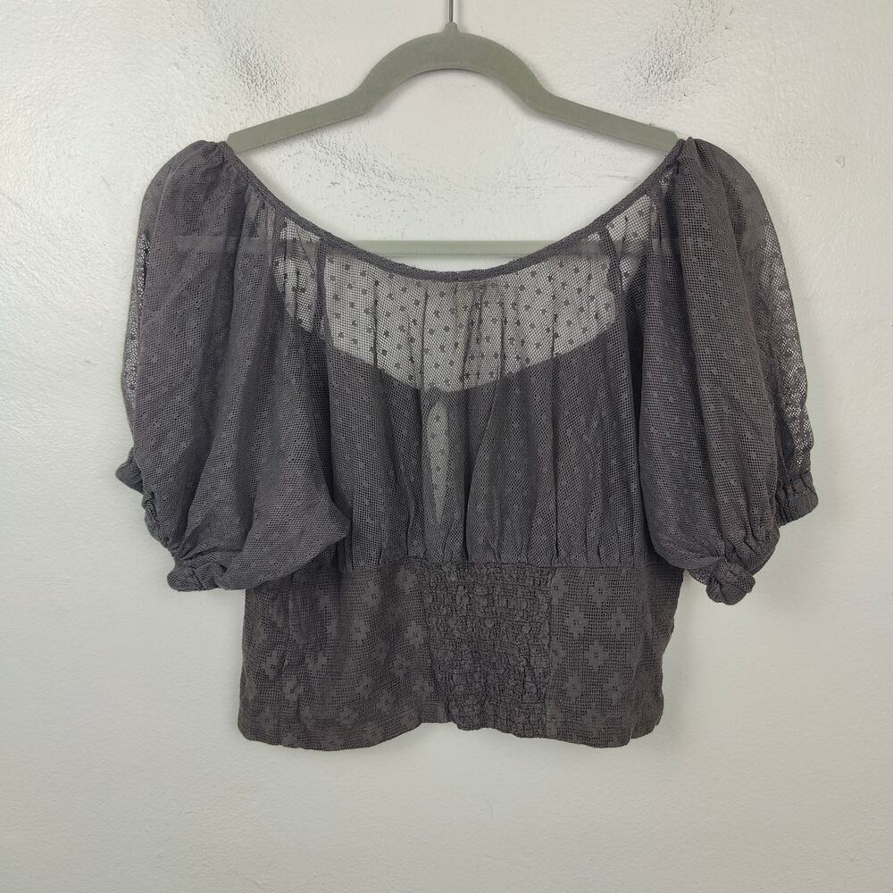 Free People Charcoal Lace Puff Sleeve Crop Top - Picture 4 of 8